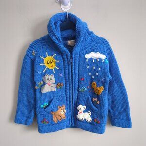 Baby Fish Made in Peru Embroidered Designs Royal Blue Knit Full Zip Size 2T